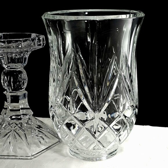 Godinger Lexington Crystal Hurricane Lamp Candleholder 11" cut glass Victorian - Picture 6 of 11